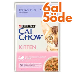 Cat Chow - Cat Chow Pouch Kitten Kuzu Etli ve Kabaklı Yavru Kedi Yaş Maması 85 Gr - 6 Al 5 Öde