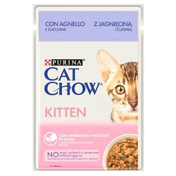 Cat Chow - Cat Chow Pouch Kitten Kuzu Etli ve Kabaklı Yavru Kedi Yaş Maması 85 Gr
