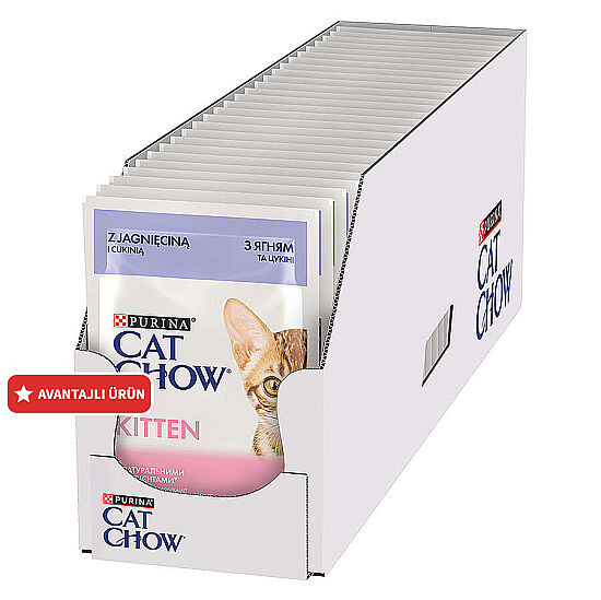 Cat Chow Pouch Kitten Kuzu Etli ve Kabaklı Yavru Kedi Yaş Maması 85 Gr x 26 Adet - 1