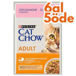 Cat Chow - Cat Chow Pouch Somon ve Yeşil Fasülyeli Kedi Yaş Maması 85 Gr - 6 Al 5 Öde
