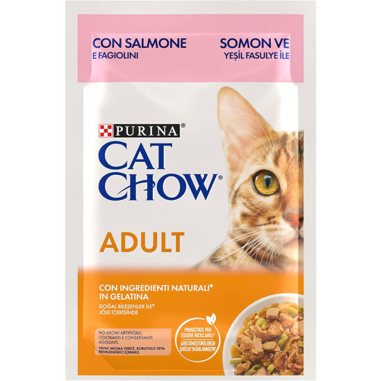 Cat Chow Pouch Somon ve Yeşil Fasülyeli Kedi Yaş Maması 85 Gr - 1