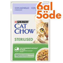 Cat Chow - Cat Chow Pouch Sterilised Kuzu ve Yeşil Fasülyeli Kısırlaştırılmış Kedi Yaş Maması 85 Gr - 6 Al 5 Öde