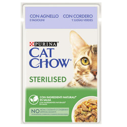 Cat Chow - Cat Chow Pouch Sterilised Kuzu ve Yeşil Fasülyeli Kısırlaştırılmış Kedi Yaş Maması 85 Gr