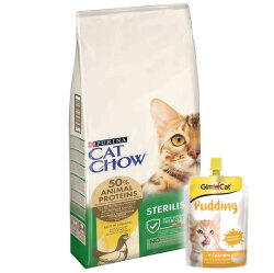 Cat Chow Tavuk Etli Kısırlaştırılmış Kedi Maması 15 Kg + 2 Adet Gimcat Kedi Pudingi 150 Gr - Cat Chow