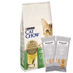 Cat Chow - Cat Chow Tavuk Etli Kısırlaştırılmış Kedi Maması 15 Kg + 2 Adet Dr Sacchi 4 lü Creamy Ödül