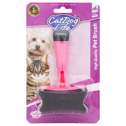 Cat Dog Life - Cat Dog Life 201008 Pembe Saplı Basmalı Tüy Temizleme Fırçası Mini 12,5 x 7,5 Cm