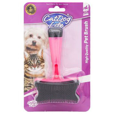 Cat Dog Life 201008 Pembe Saplı Basmalı Tüy Temizleme Fırçası Mini 12,5 x 7,5 Cm