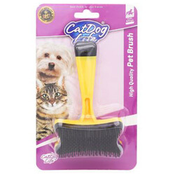 Cat Dog Life - Cat Dog Life 201008 Sarı Saplı Basmalı Tüy Temizleme Fırçası Mini 12,5 x 7,5 Cm