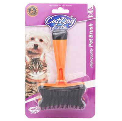 Cat Dog Life 201008 Turuncu Saplı Basmalı Tüy Temizleme Fırçası Mini 12,5 x 7,5 Cm