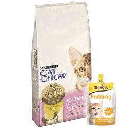 Cat Chow Tavuklu Yavru Kedi Maması 15 Kg + 2 Adet Gimcat Kedi Pudingi 150 Gr - Cat Chow