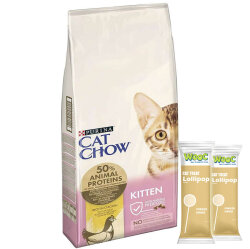 Cat Chow Tavuklu Yavru Kedi Maması 15 Kg + 2 Adet Wooc Lolipop Ödül - Cat Chow
