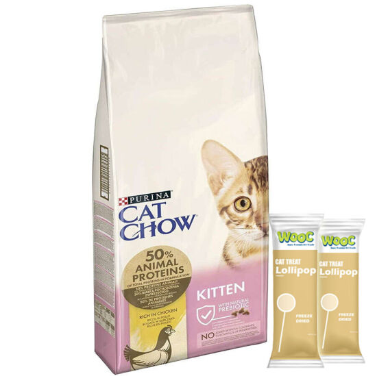 Cat Chow Tavuklu Yavru Kedi Maması 15 Kg + 2 Adet Wooc Lolipop Ödül - 1