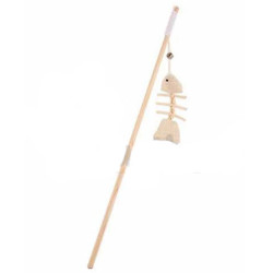 Eastland - Catia Plush Fishbone with Bell Wood Fishing Pole Cat Toy 40 Cm.