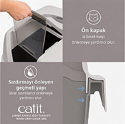 Catit Kapalı Filtreli Jumbo Kedi Tuvaleti 57 x 46 x 43 Cm ( Gri - Beyaz ) - 4