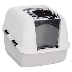 Catit - Catit 50696 Kapalı Filtreli Jumbo Kedi Tuvaleti 57 x 46 x 43 Cm ( Zebra - Beyaz )
