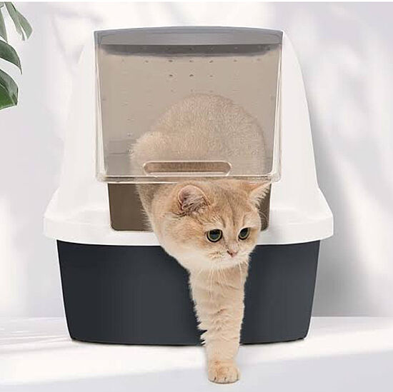 Catit Hooded Cat Litter Box Large - Grey - 6