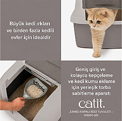 Catit Hooded Cat Litter Box Large - Grey - 3