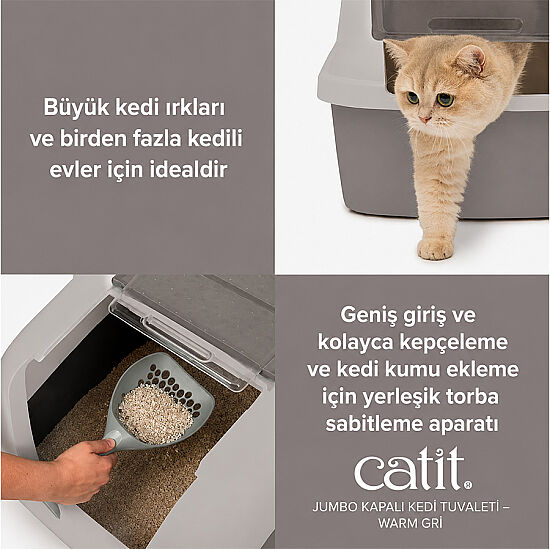 Catit Hooded Cat Litter Box Large - Grey - 3