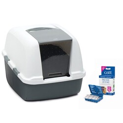 Catit - Catit Magic Blue Filtresiz Jumbo Kedi Tuvaleti 57 x 46,5 x 50 Cm ( Gri - Beyaz )