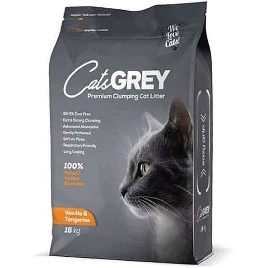 Cats Grey Vanilya Aromalı Bentonit Topaklanan Kedi Kumu 16 Kg - 1