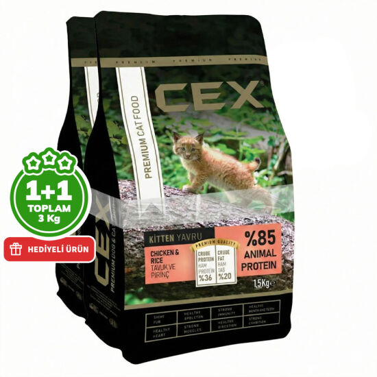 Cex Premium Kitten Tavuk Etli Yavru Kedi Maması 1,5 Kg + 1,5 Kg (Toplam 3 Kg) - 1