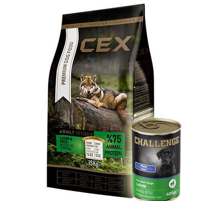 Cex Premium Kuzulu Köpek Maması 15 Kg + 5 Adet 400 Gr Challenge Kuzu Konserve