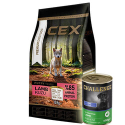 Cex - Cex Premium Puppy Kuzulu Yavru Köpek Maması 15 Kg + 5 Adet 400 Gr Challenge Kuzu Konserve