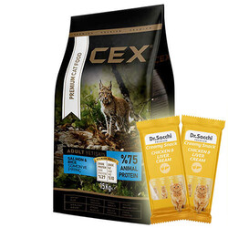 Cex - Cex Premium Somonlu Kedi Maması 15 Kg + 2 Adet Dr Sacchi 4 lü Creamy Ödül