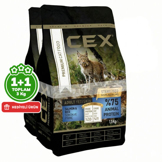 Cex Premium Somonlu Kısırlaştırılmış Kedi Maması 1,5 Kg + 1,5 Kg (Toplam 3 Kg) - 1
