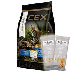 Cex - Cex Premium Somonlu Kısırlaştırılmış Kedi Maması 15 Kg + 2 Adet Dr Sacchi 4 lü Creamy Ödül