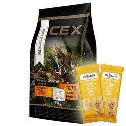 Cex - Cex Premium Tavuk Etli Kedi Maması 15 Kg + 2 Adet Dr Sacchi 4 lü Creamy Ödül