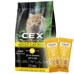 Cex - Cex Tavuk Etli Kedi Maması 15 Kg + 2 Adet Dr Sacchi 4 lü Creamy Ödül