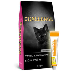 Challenge - Challenge Kitten Sığır Etli Yavru Kedi Maması 15 Kg + Gimcat 20 Gr Multivitamin Paste