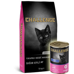 Challenge - Challenge Kitten Sığır Etli Yavru Kedi Maması 15 Kg + 5 Adet Challenge Kitten 400 Gr Konserve