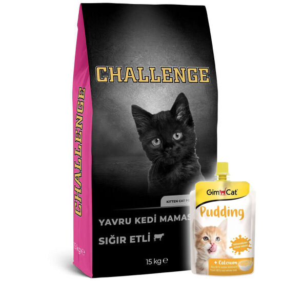 Challenge Kitten Sığır Etli Yavru Kedi Maması 15 Kg + Gimcat Kedi Pudingi 150 Gr - 1