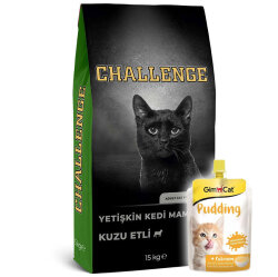 Challenge Kuzu Etli Yetişkin Kedi Maması 15 Kg + Gimcat Kedi Pudingi 150 Gr - Challenge