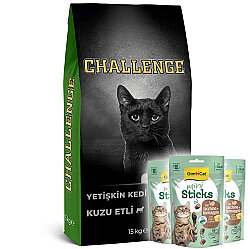 Challenge Kuzu Etli Yetişkin Kedi Maması 15 Kg + 3 Adet Gimcat Mini Sticks Ödül - Challenge