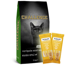 Challenge - Challenge Kuzu Etli Yetişkin Kedi Maması 15 Kg + 5 Adet Dr Sacchi 4 lü Creamy Ödül