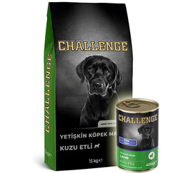 Challenge - Challenge Kuzu Etli Yetişkin Köpek Maması 15 Kg + 5 Adet 400 Gr Challenge Kuzu Konserve