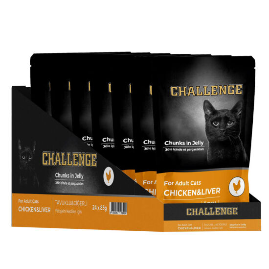 Challenge Pouch Tavuklu Ciğerli Yetişkin Kedi Yaş Maması 85 Gr x 24 Adet - 1