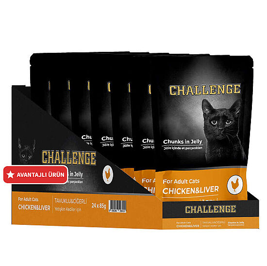 Challenge Pouch Tavuklu Ciğerli Yetişkin Kedi Yaş Maması 85 Gr x 24 Adet - 1