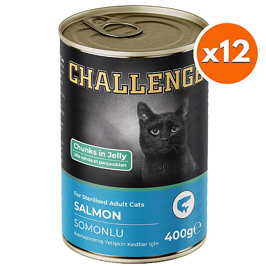 Challenge Somonlu Kısırlaştırılmış Jöle Et Parçalı Kedi Konservesi 400 Gr x 12 Adet - 1