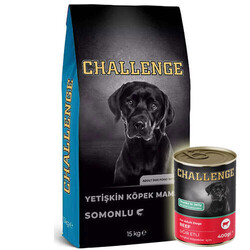 Challenge - Challenge Somonlu Yetişkin Köpek Maması 15 Kg + 5 Adet Challenge 400 Gr Konserve