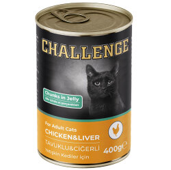 Challenge Tavuk ve Ciğerli Jöle Et Parçalı Kedi Konservesi 400 Gr - Challenge
