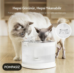 Cheerble E1+ Çelik Hazneli Şarjlı Otomatik Kedi Su Pınarı 2 Lt - 22 X 20 X 18 Cm - 2