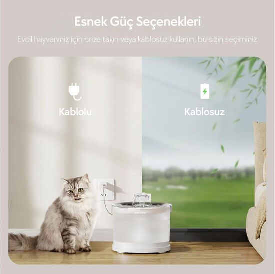 Cheerble E1+ Çelik Hazneli Şarjlı Otomatik Kedi Su Pınarı 2 Lt - 22 X 20 X 18 Cm - 7