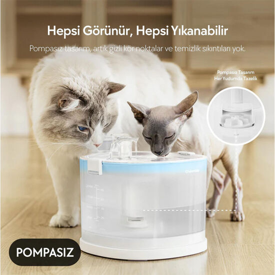 Cheerble E1 Plastik Hazneli Otomatik Kedi Su Pınarı 22 X 20 X 18, 2lt - 2