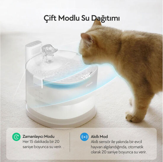Cheerble E1 Plastik Hazneli Otomatik Kedi Su Pınarı 22 X 20 X 18, 2lt - 3