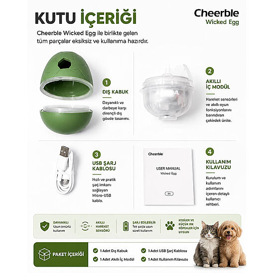 Cheerble Şarjlı Akıllı İneraktif Kedi & Köpek Yumurta Oyuncağı Yeşil 8 x 8 x 10 Cm - 2