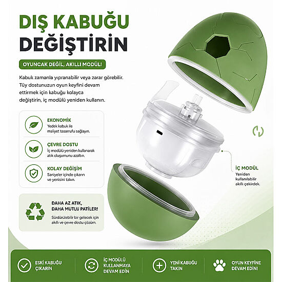 Cheerble Şarjlı Akıllı İneraktif Kedi & Köpek Yumurta Oyuncağı Yeşil 8 x 8 x 10 Cm - 3